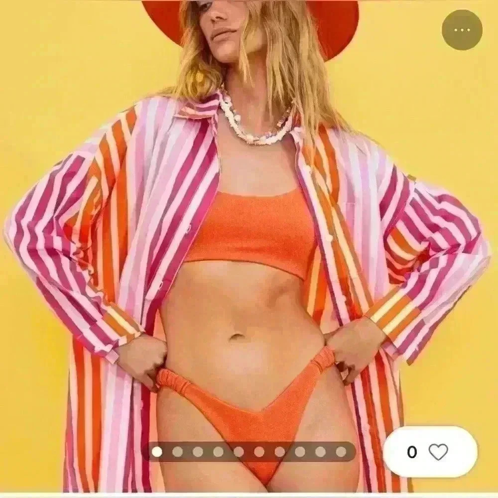 NWT Beach Riot Alexa Top Sunset Stripes Button-Up Beach Shirt Cover Up SZ M/L ?
